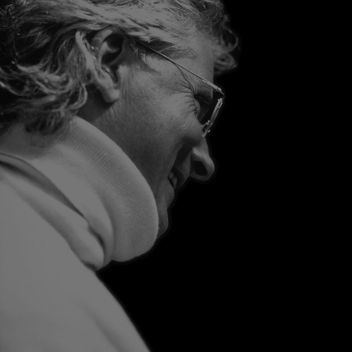 Cazal founder Cari Zalloni, photographed in black and white