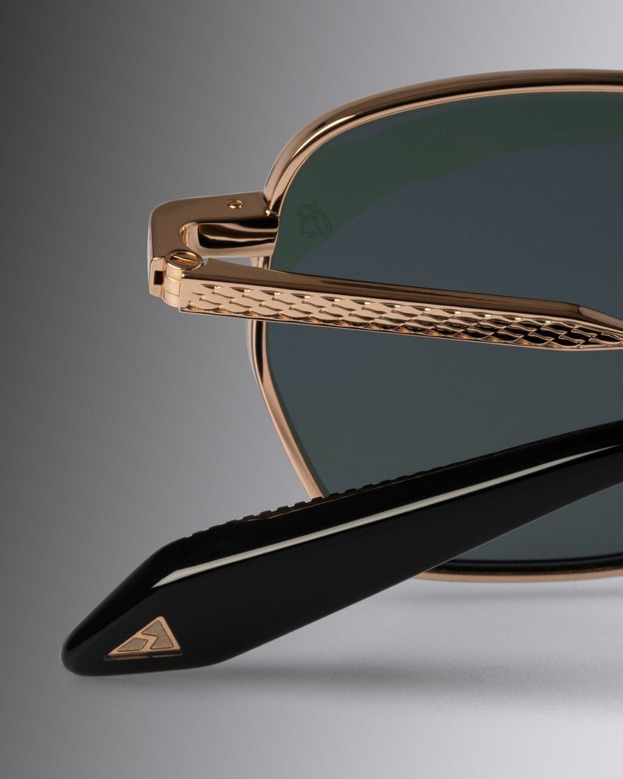 Close-up of a Breitling Cutler and Gross sunglass temple
