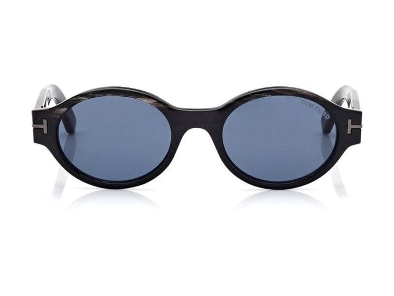 Tom Ford Oval Horn Sunglasses in black horn / blue