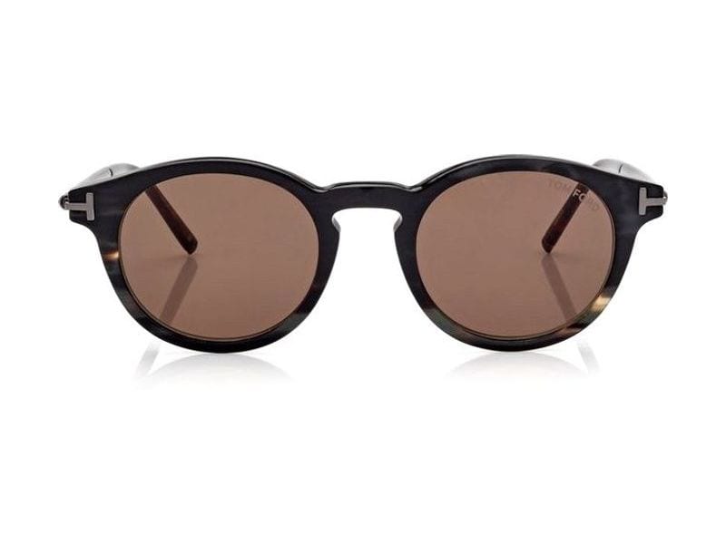 Tom Ford Round Horn and Titanium Sunglasses in dark brown