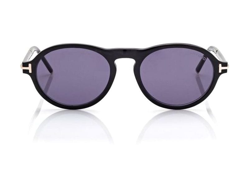 Tom Ford Round Horn Sunglasses in black horn / blue