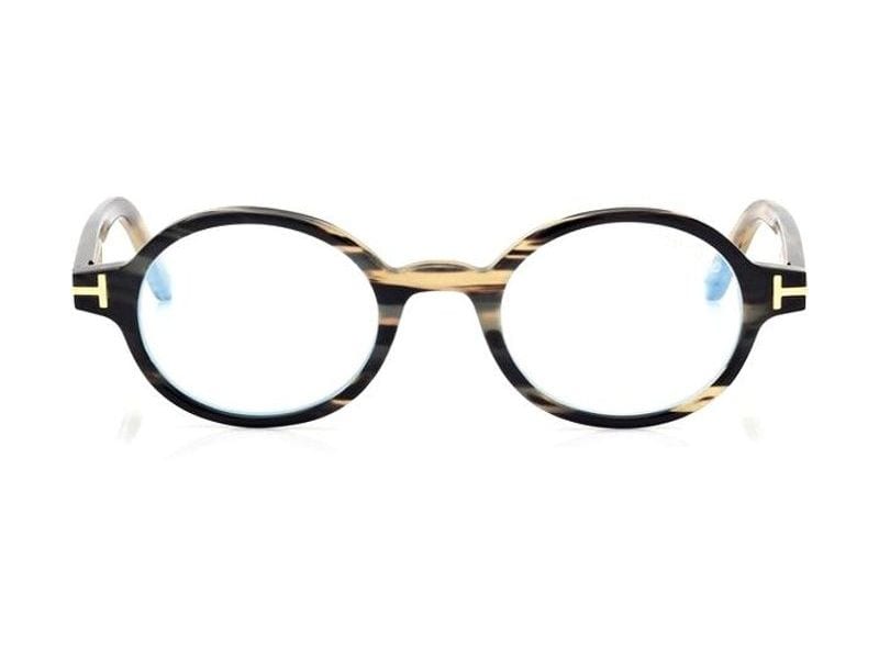 Tom Ford Round Horn Blue Block Opticals in green horn