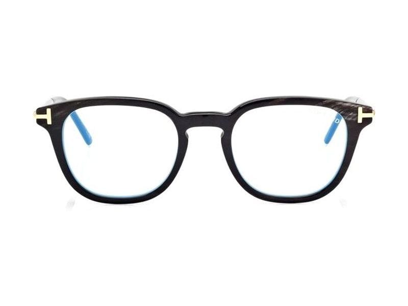 Tom Ford Horn Square Blue Block Opticals in black horn