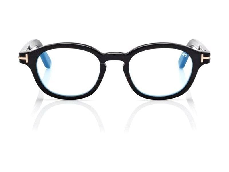 Tom Ford Round Horn Blue Block Opticals in black horn