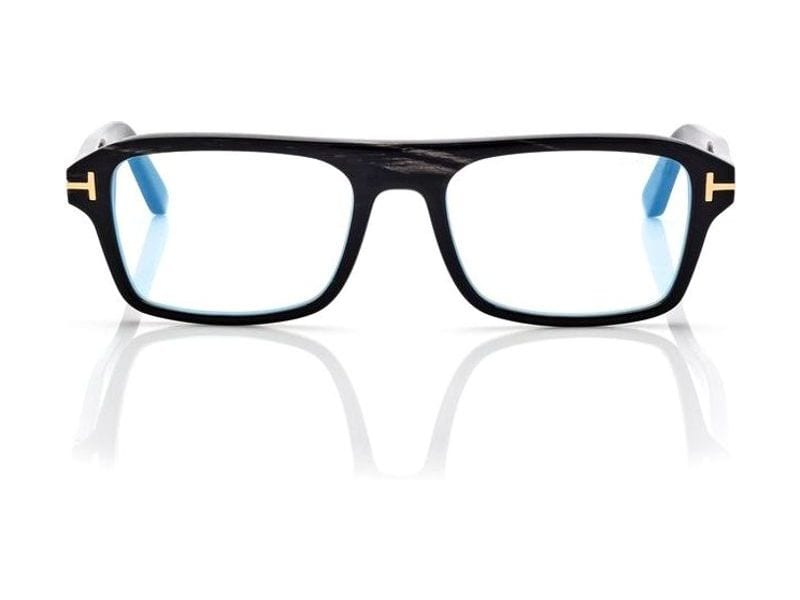 Tom Ford Horn Rectangular Blue Block Opticals in black horn