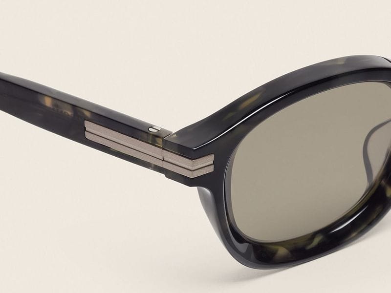 Zegna Aurora I Acetate sunglasses in Milky Grey-Green Havana, close-up of the temple
