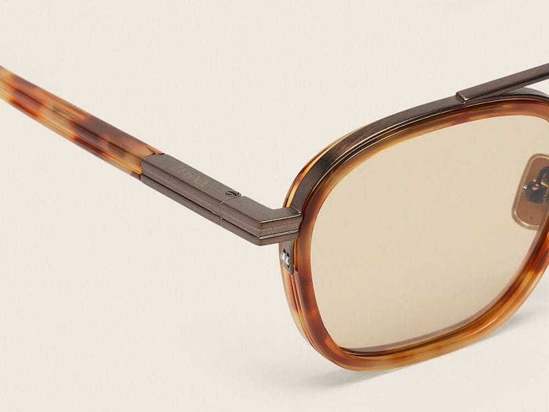 Zegna Orizzonte I Acetate and Metal sunglasses in Havana Brown, close-up of the temple