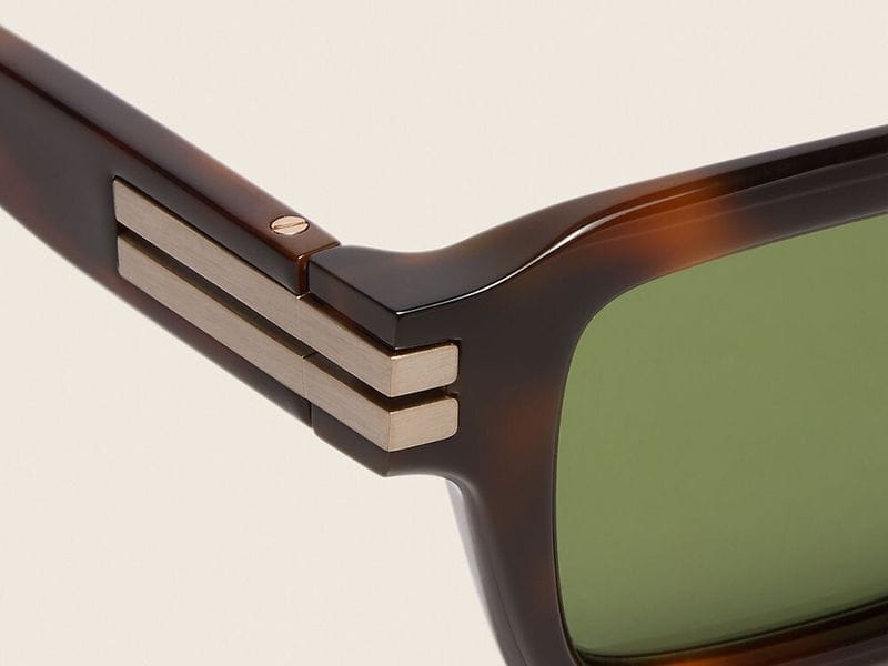 Zegna Acetate sunglasses in Havana Brown, close-up of the temple