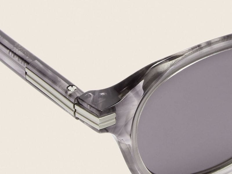 Zegna Acetate and Titanium sunglasses in Transparent Grey, close-up of the temple
