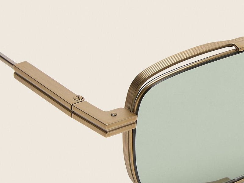Zegna Titanium sunglasses in Pale Gold, close-up of the temple