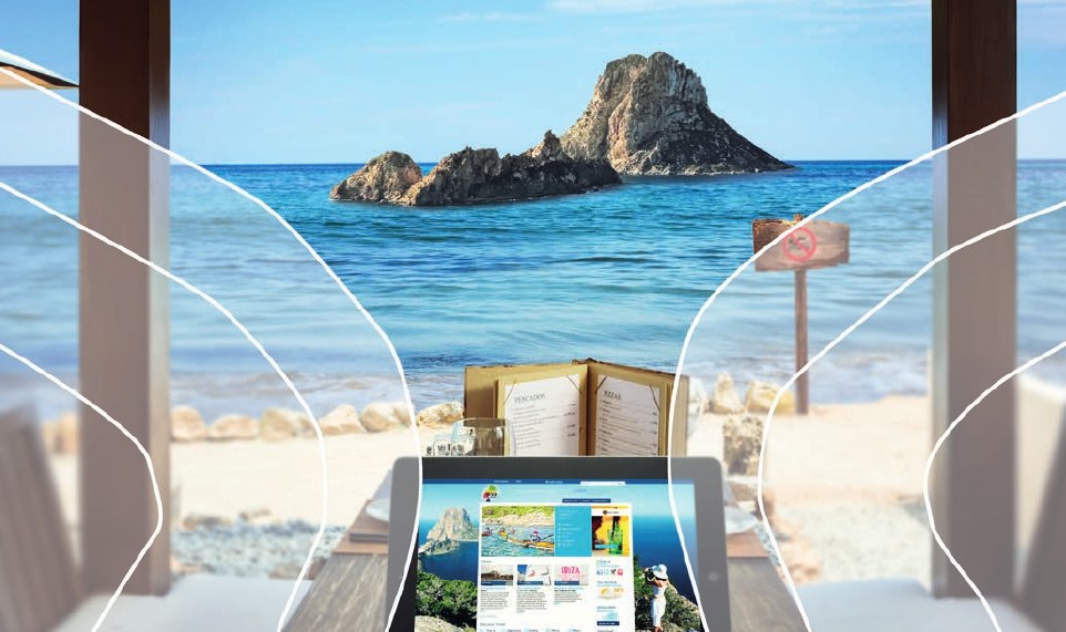 Varifocal simulation of a beach view with a tablet: large clear zones