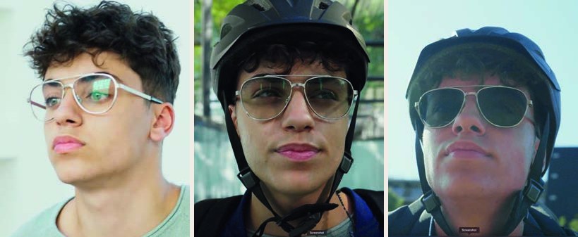 A young man in Sensity Fast glasses, with and without a cycle helmet