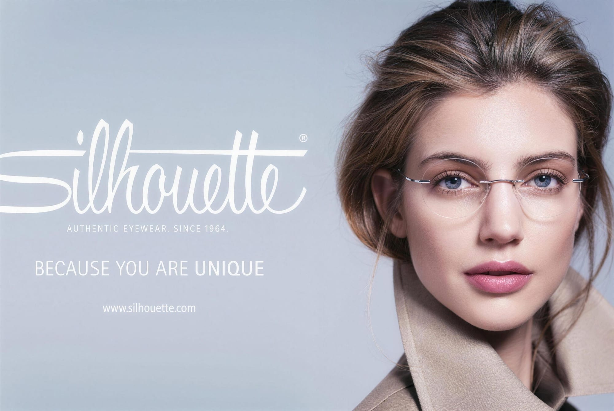 A woman wearing Silhouette rimless glasses