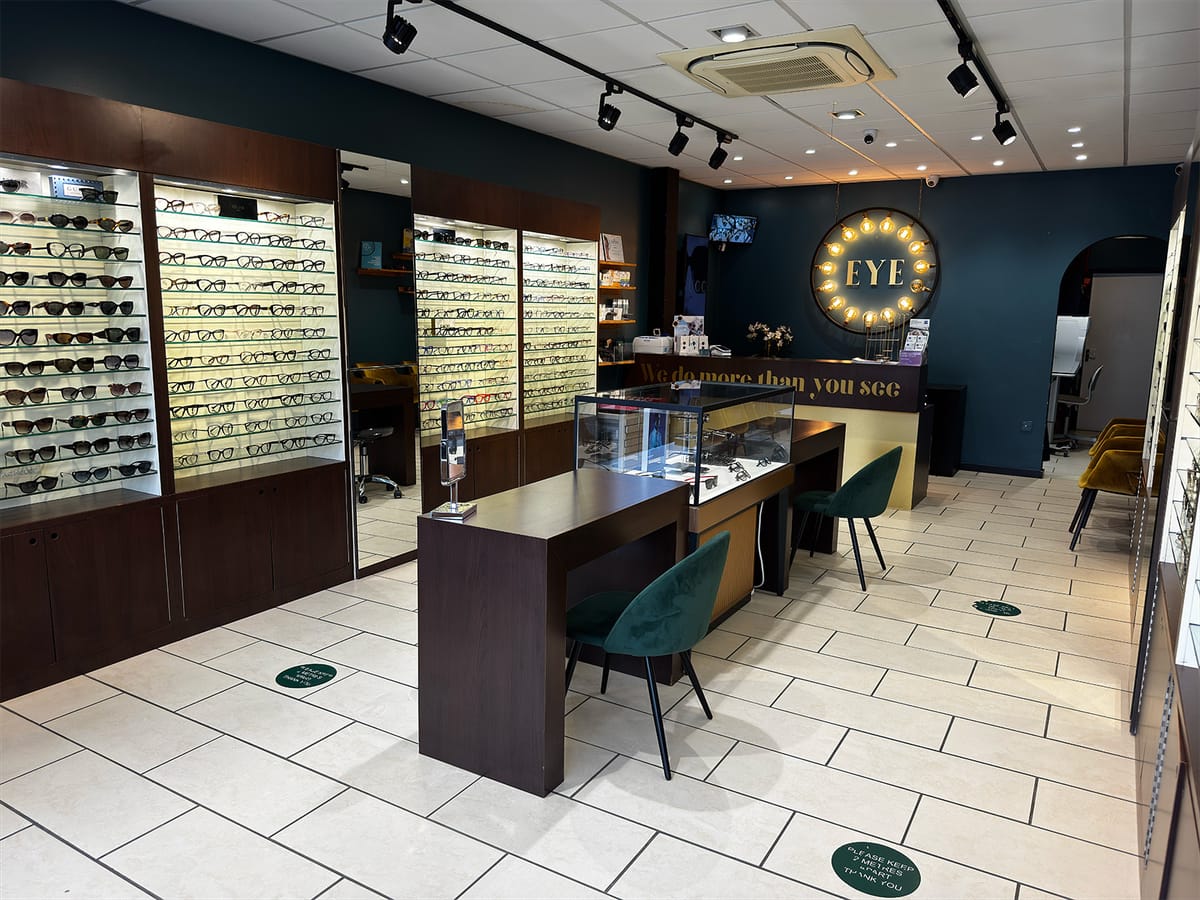 Inside EYE Opticians Barnt Green: frame displays, dispensing desks and the reception